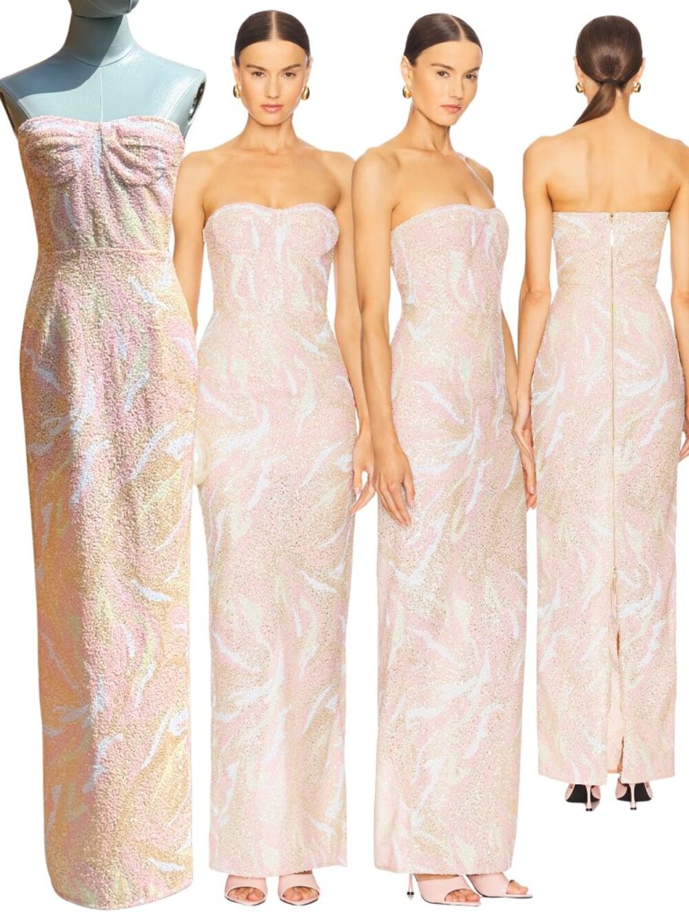 🆕 BRONX & BANCO 🧿 NWOT Dahlia Blush Multi Sequin Maxi Dress - Sz XS US 2